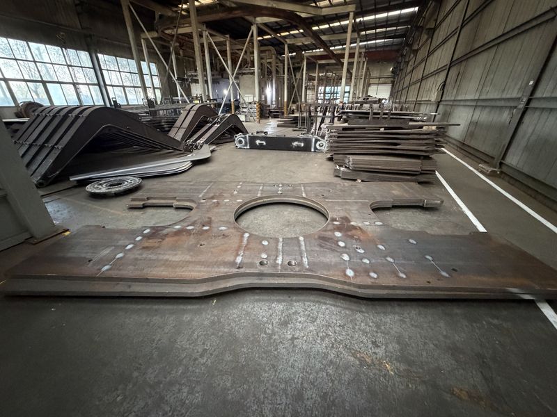 High-tensile steel plate marked out for cutting and welding